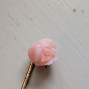 Pink Rose Coral Carved Stick Pin